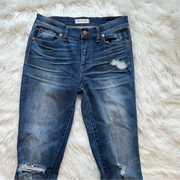 Madewell High Riser Skinny Dark Wash Distressed Ripped Denim Jeans Size 28 - Picture 6 of 6